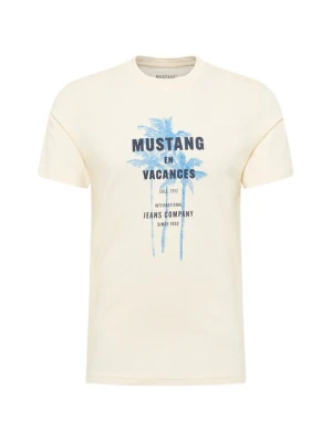 T-shirt z nadrukiem Mustang mleczny