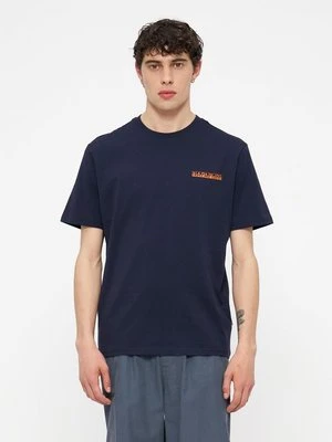 T-shirt z nadrukiem Napapijri granatowy