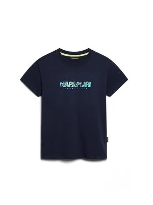 T-shirt z nadrukiem Napapijri niebieski
