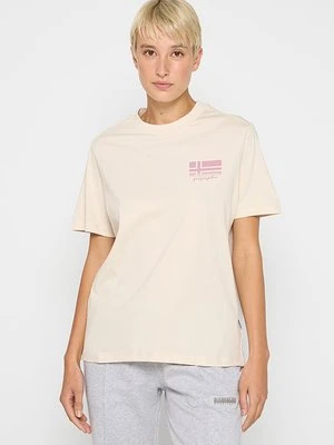 T-shirt z nadrukiem Napapijri mleczny
