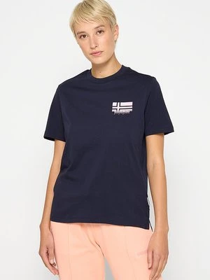 T-shirt z nadrukiem Napapijri granatowy