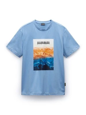T-shirt z nadrukiem Napapijri granatowy