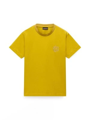 T-shirt z nadrukiem Napapijri żółty