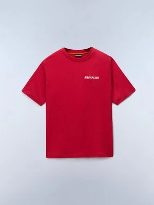 T-shirt z nadrukiem Napapijri czerwony