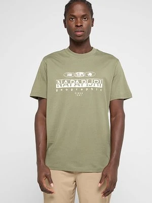 T-shirt z nadrukiem Napapijri zielony