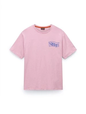T-shirt z nadrukiem Napapijri różowy