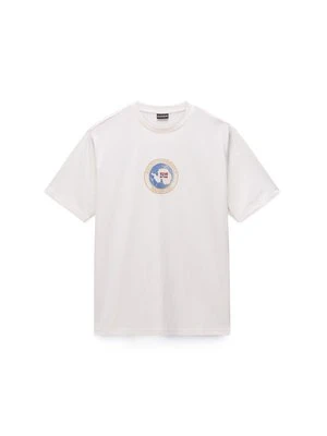 T-shirt z nadrukiem Napapijri mleczny