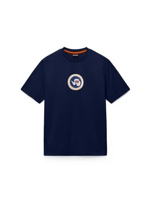 T-shirt z nadrukiem Napapijri granatowy