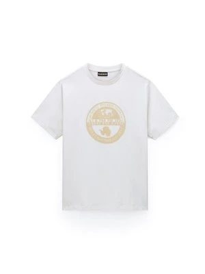 T-shirt z nadrukiem Napapijri mleczny