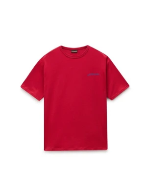 T-shirt z nadrukiem Napapijri bordowy