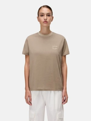 T-shirt z nadrukiem Napapijri brązowy