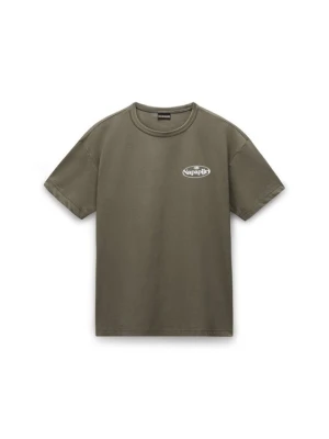 T-shirt z nadrukiem Napapijri ciemnozielony
