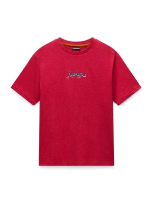 T-shirt z nadrukiem Napapijri czerwony
