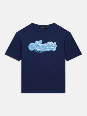 T-shirt z nadrukiem Napapijri granatowy