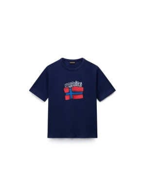 T-shirt z nadrukiem Napapijri granatowy
