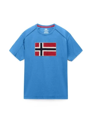 T-shirt z nadrukiem Napapijri jasnoniebieski