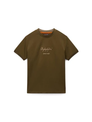 T-shirt z nadrukiem Napapijri jasnozielony