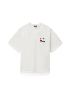 T-shirt z nadrukiem Napapijri mleczny
