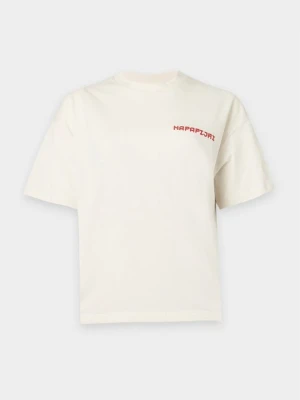 T-shirt z nadrukiem Napapijri mleczny