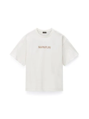 T-shirt z nadrukiem Napapijri mleczny