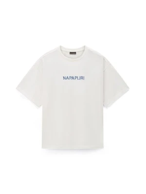 T-shirt z nadrukiem Napapijri mleczny