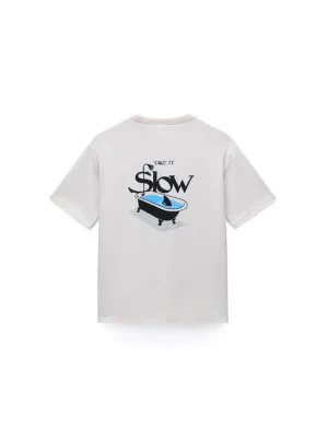 T-shirt z nadrukiem Napapijri mleczny