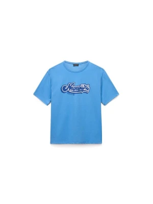 T-shirt z nadrukiem Napapijri niebieski