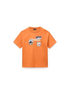 T-shirt z nadrukiem Napapijri pomarańczowy