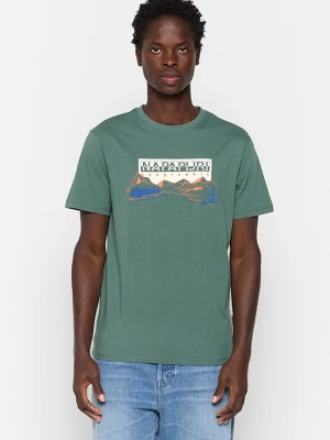 T-shirt z nadrukiem Napapijri zielony