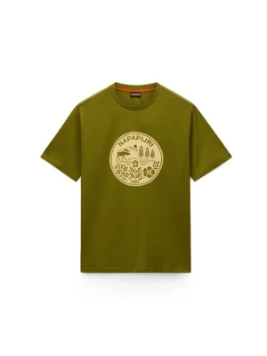 T-shirt z nadrukiem Napapijri zielony melanż