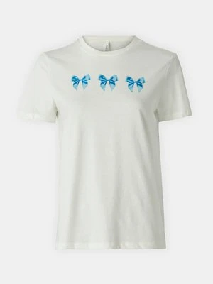 T-shirt z nadrukiem Only mleczny