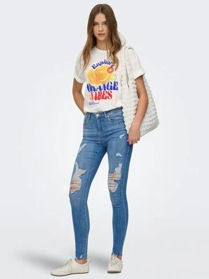 T-shirt z nadrukiem Only mleczny