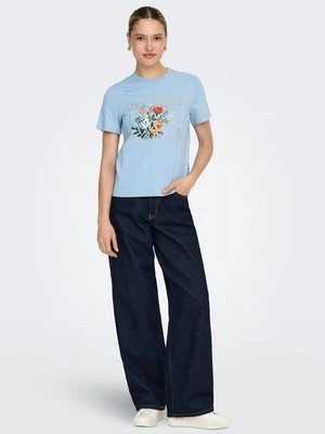 T-shirt z nadrukiem Only jasnoniebieski