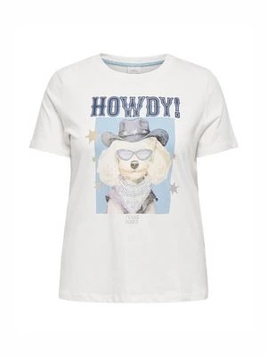 T-shirt z nadrukiem ONLY Carmakoma mleczny