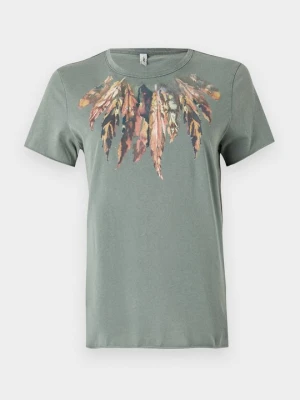 T-shirt z nadrukiem Only ciemnozielony