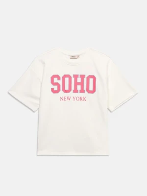 T-shirt z nadrukiem ONLY GIRLS mleczny