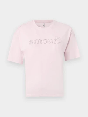 T-shirt z nadrukiem Only jasnoróżowy