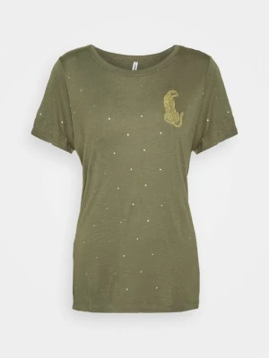 T-shirt z nadrukiem Only khaki