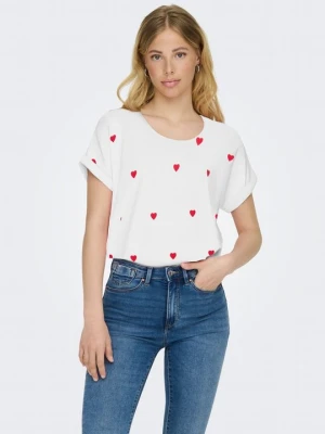 T-shirt z nadrukiem Only mleczny