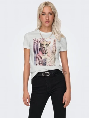 T-shirt z nadrukiem Only mleczny