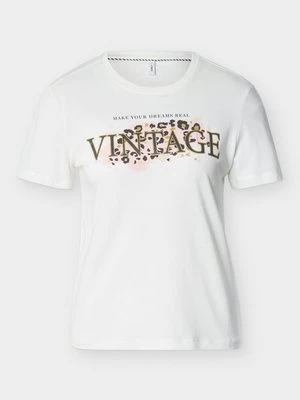 T-shirt z nadrukiem Only mleczny