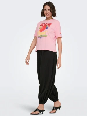 T-shirt z nadrukiem Only różowy