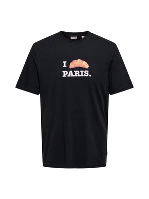 T-shirt z nadrukiem Only & Sons czarny