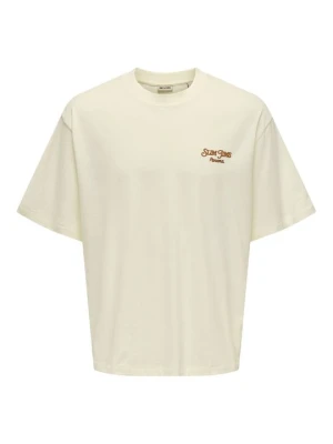 T-shirt z nadrukiem Only & Sons beżowy