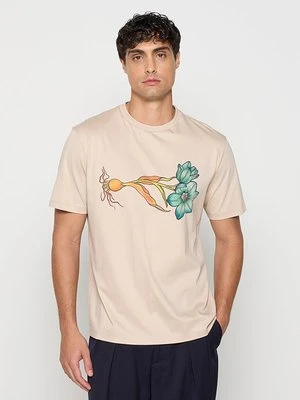 T-shirt z nadrukiem Paul Smith brązowy