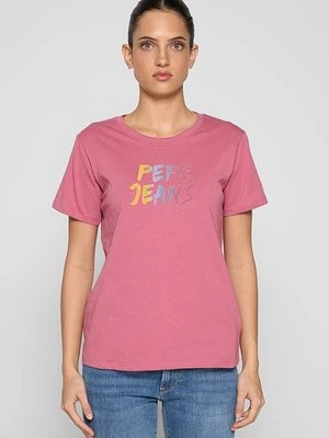 T-shirt z nadrukiem Pepe Jeans różowy