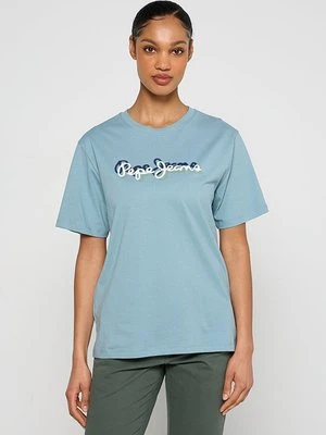 T-shirt z nadrukiem Pepe Jeans jasnoniebieski