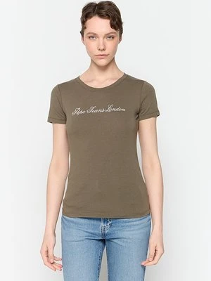T-shirt z nadrukiem Pepe Jeans khaki
