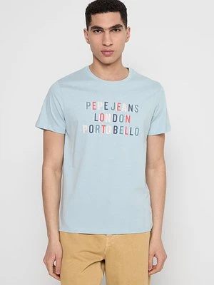 T-shirt z nadrukiem Pepe Jeans jasnoniebieski