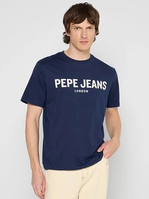 T-shirt z nadrukiem Pepe Jeans granatowy